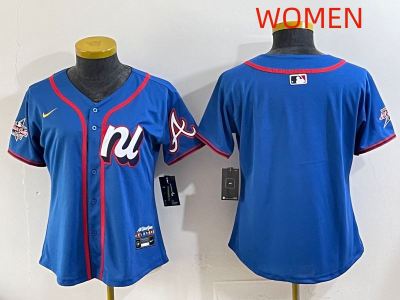 Women 2025 Atlanta Braves Blank Blue All star Nike MLB Jersey style 06->women mlb jersey->Women Jersey